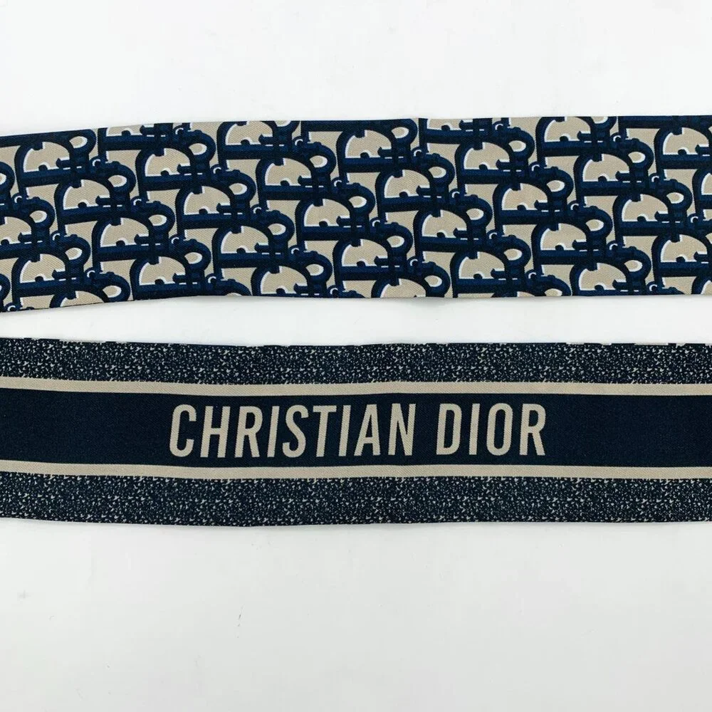 H19846 Christian Dior dark blue logo printed mulberry silk scarf 105*6cm